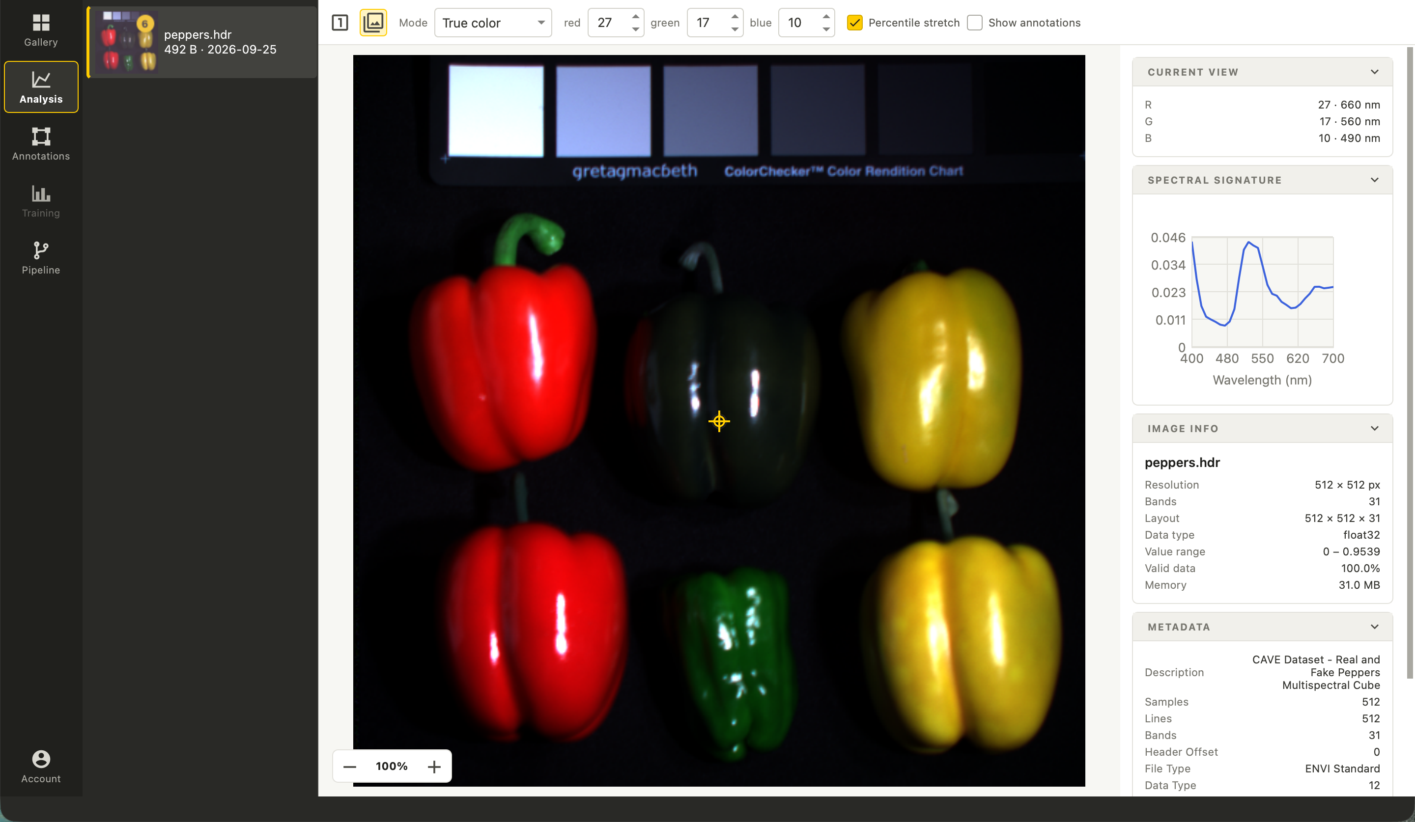 Multispectral image analysis in Vision Studio